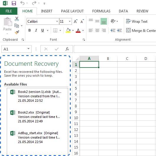 Recuperar archivo de Excel no guardado 1