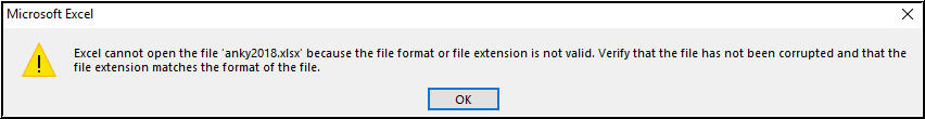 Excel no puede abrir el archivo" nombre de archivo.xlsx