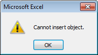  no se puede insertar objeto en Excel