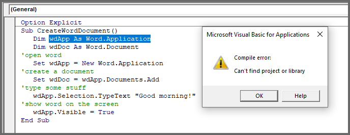 Error de compilaciÃ³n No se puede encontrar el proyecto o la biblioteca de Excel